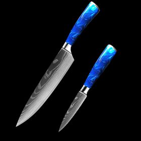 8-inch Chef Knife with Blue Resin Handle (Option: Blue 2piece setC)