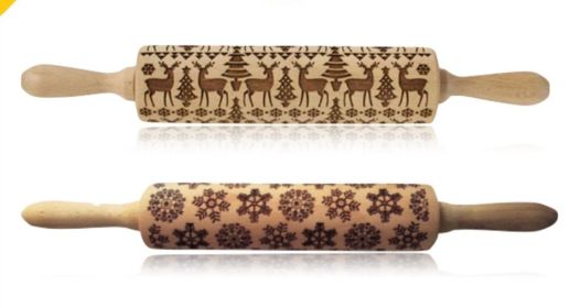 Rolling Pin Christmas Embossing (Option: Reindeer+Snowflake 35cm)